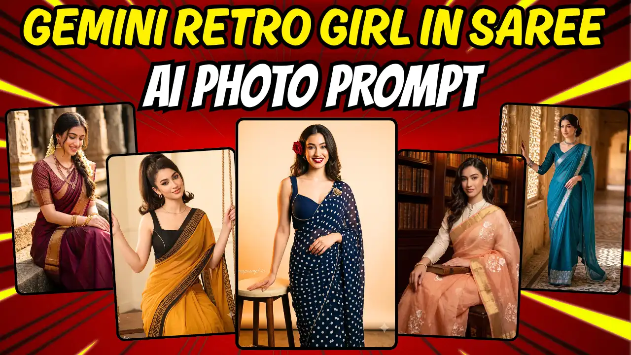 5 Best Retro Girl in Saree Photo Prompts for Gemini AI | Trending Insta Prompts
