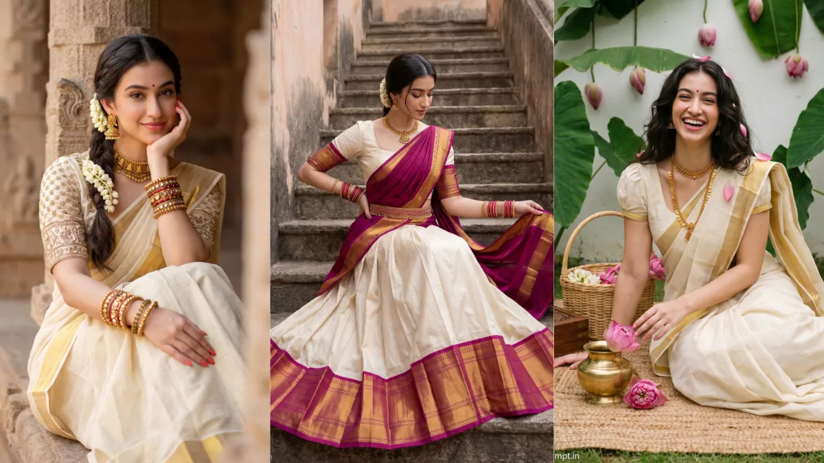 5 Viral Onam Kasavu Saree AI Prompts for Stunning Kerala Portraits | Trending Insta Prompts