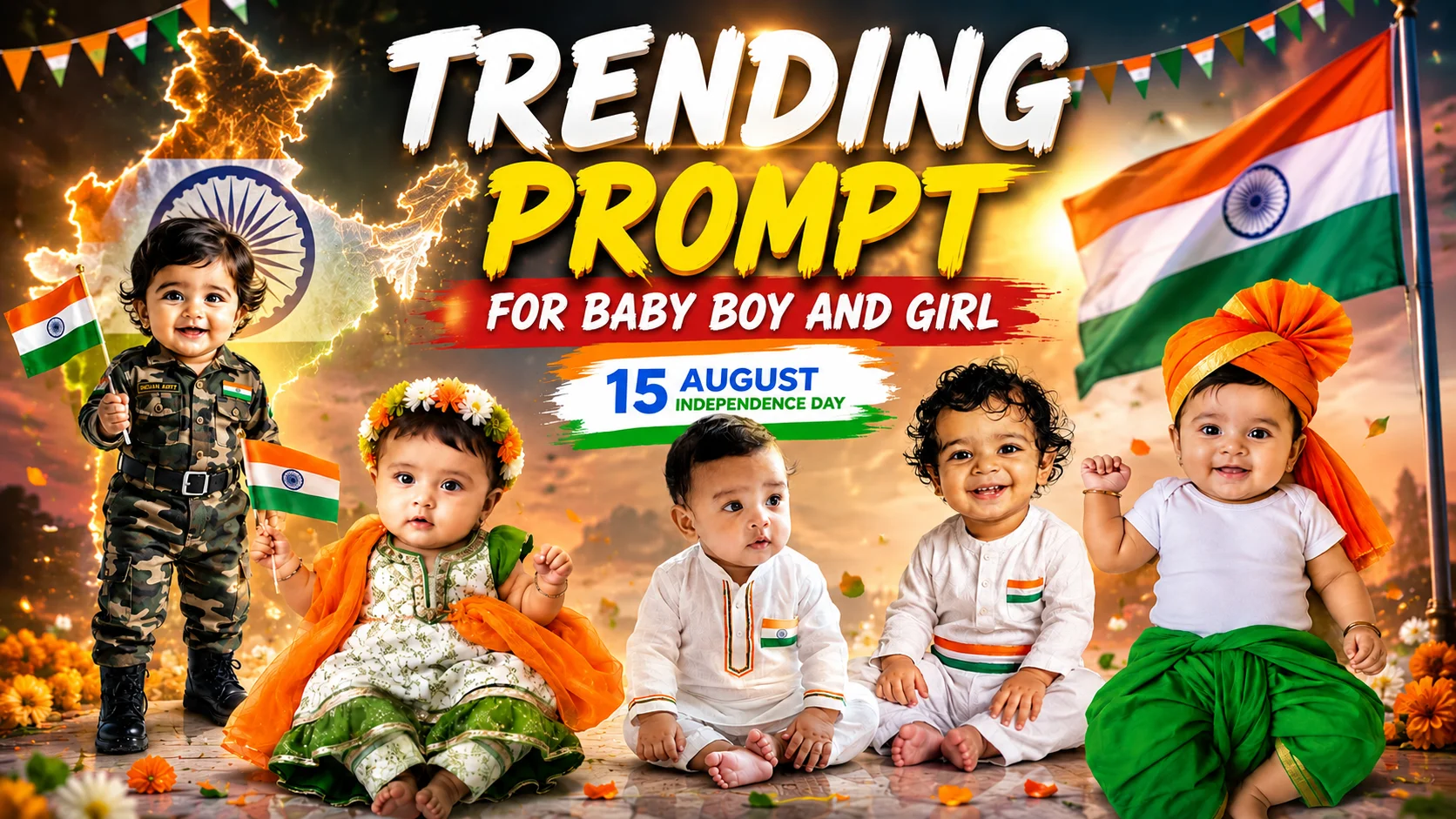 15 August Prompt for Kids: 10 Best Independence Day AI Photo Editing Prompts for Baby Boys & Girls | Trending Insta Prompts