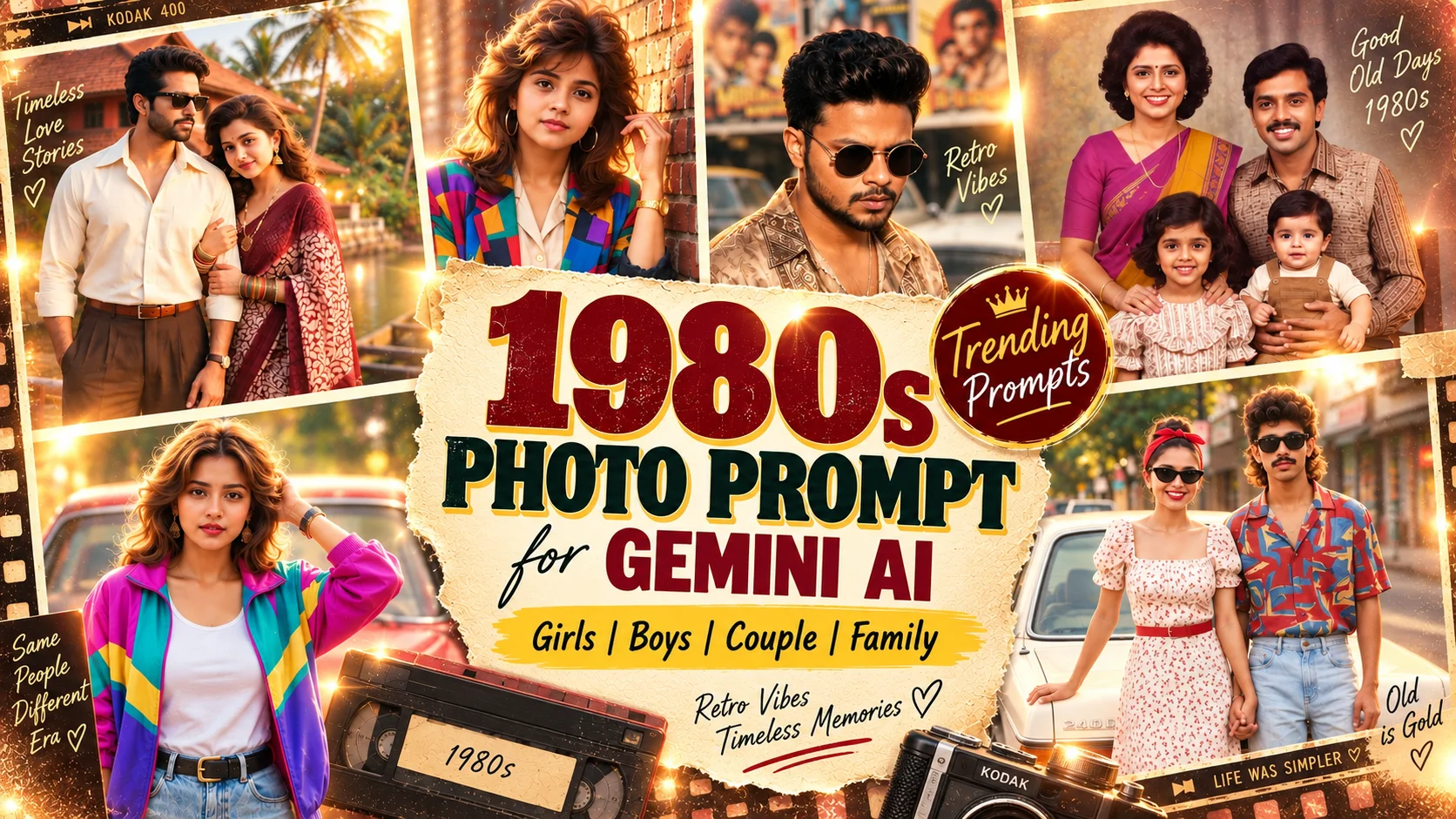 1980s Photo Prompt Gemini for Girls, Boys, Couples & Family: 15+ 80s Picture Prompts | Trending Insta Prompts