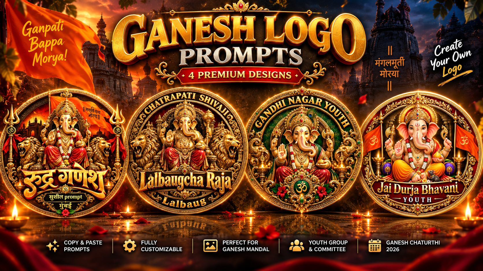 Best Ganesh Logo Prompts for 2026: Create Premium Ganeshotsav, Youth & Mandal Logos | Trending Insta Prompts